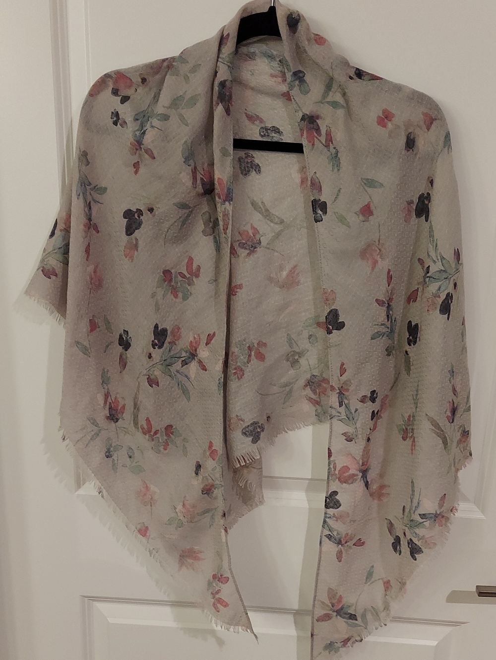 Light Gray Floral Sheer Scarf Wrap - Women Tops